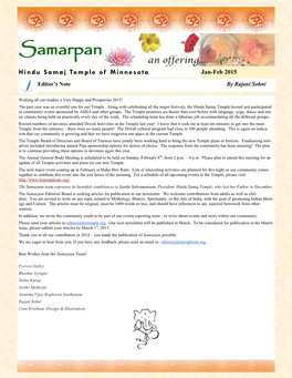 Jan-Feb 2015 Editor’S Note by Rajani Sohni