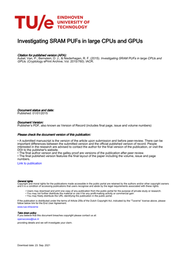 Investigating SRAM Pufs in Large Cpus and Gpus