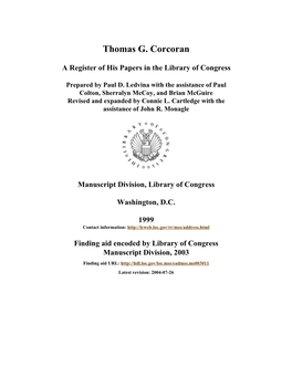 Papers of Thomas G. Corcoran [Finding Aid