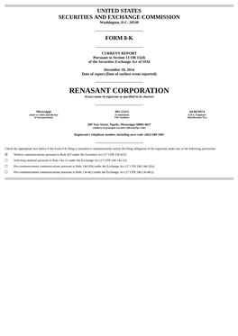 RENASANT CORPORATION (Exact Name of Registrant As Specified in Its Charter)