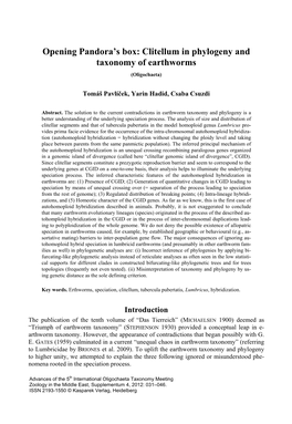 Clitellum in Phylogeny and Taxonomy of Earthworms