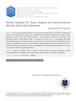 Platonic Quantum Set Theory Proposal and Fractal-Cantorian Heterotic Kaluza-Klein Spacetime by Mohamed S