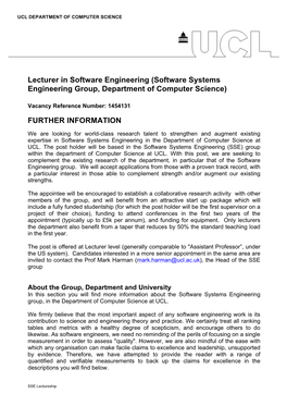 Lecturer in Software Engineering (Software Systems Engineering Group, Department of Computer Science)