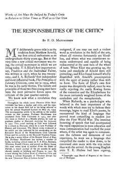 The Responsibilities of the Critic*