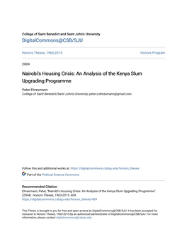 Nairobi's Housing Crisis: an Analysis of the Kenya Slum Upgrading Programme