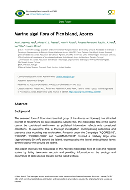 Marine Algal Flora of Pico Island, Azores