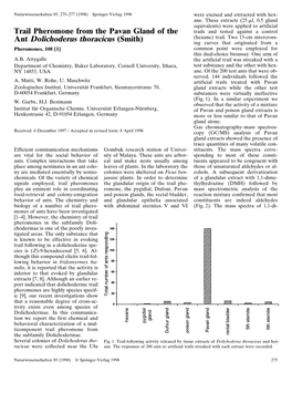 Ant Dolichoderus Thoracicus (Smith) Ing Curves That Originated from a Pheromones, 108 [1] Common Point Were Employed for This Dual-Choice Bioassay