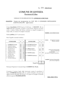 COMUNE DI LESTIZZA Provincia Di Udine