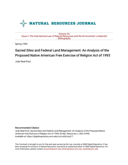 Sacred Sites and Federal Land Management: an Analysis of the Proposed Native American Free Exercise of Religion Act of 1993