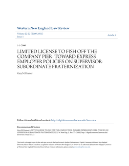 TOWARD EXPRESS EMPLOYER POLICIES on SUPERVISOR- SUBORDINATE FRATERNIZATION Gary M