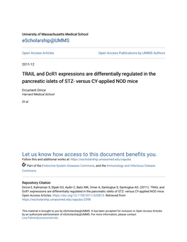 TRAIL and Dcr1 Expressions Are Differentially Regulated in the Pancreatic Islets of STZ- Versus CY-Applied NOD Mice