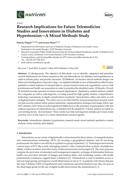 Research Implications for Future Telemedicine Studies and Innovations in Diabetes and Hypertension—A Mixed Methods Study