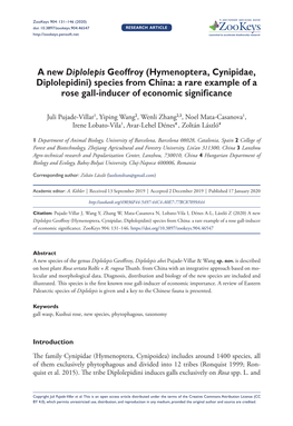 Hymenoptera, Cynipidae, Diplolepidini) Species from China: a Rare Example of a Rose Gall-Inducer of Economic Significance