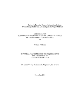 Factors Influencing Campus Internationalization: a Case Study of a Liberal Arts College in the Upper Midwest