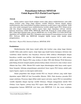 Pemanfaatan Software MINITAB Untuk Regresi PLS (Partial Least Square)