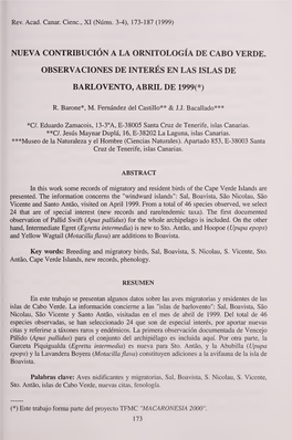 Nueva Contribución a La Ornitología De Cabo Verde: Observaciones De