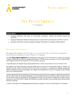 Tax Policy Update 6 August