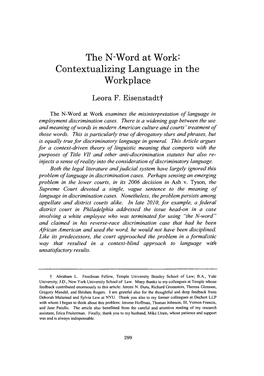 The N-Word at Work: Contextualizing Language in the Workplace