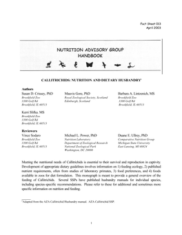 CALLITRICHIDS: NUTRITION and DIETARY Husbandrya Authors