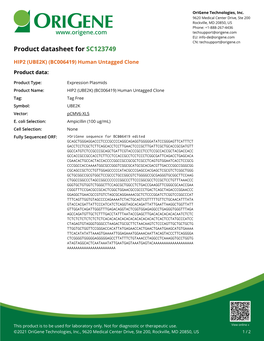 HIP2 (UBE2K) (BC006419) Human Untagged Clone Product Data