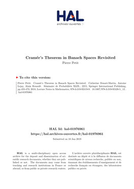 Cramér's Theorem in Banach Spaces Revisited