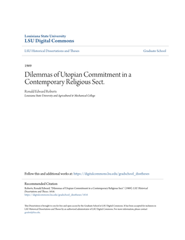 Dilemmas of Utopian Commitment in a Contemporary Religious Sect. Ronald Edward Roberts Louisiana State University and Agricultural & Mechanical College