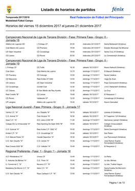 Listado De Horarios De Partidos