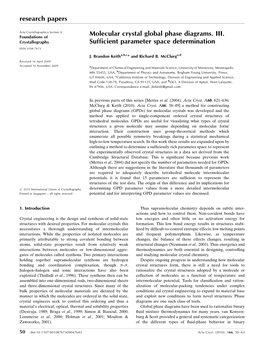 Molecular Crystal Global Phase Diagrams. III. Sufficient Parameter