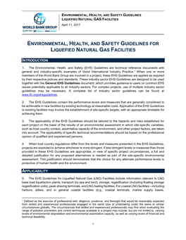 Environmental, Health, and Safety Guidelines for Liquefied Natural Gas Facilities