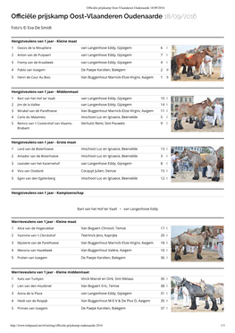 Officiële Prijskamp Oost-Vlaanderen Oudenaarde 18/09/2016