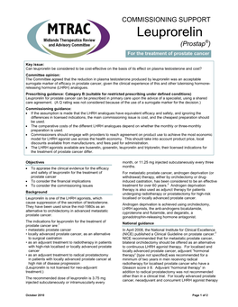 Leuprorelin (Prostap®) for the Treatment of Prostate Cancer