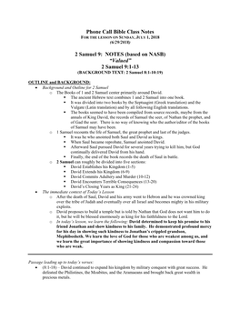 Phone Call Bible Class Notes 2 Samuel 9