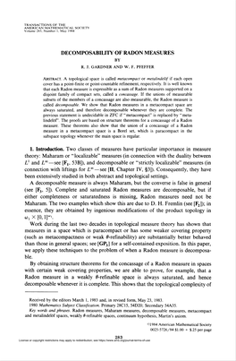 Decomposability of Radon Measures 289