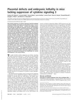 Placental Defects and Embryonic Lethality in Mice Lacking Suppressor of Cytokine Signaling 3