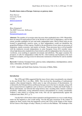 Small States & Territories, Vol. 2, No. 2, 2019, Pp. 171-182 Possible Future