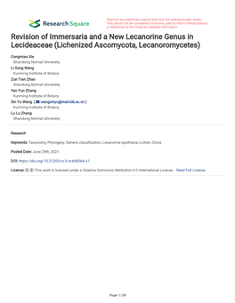 Revision of Immersaria and a New Lecanorine Genus in Lecideaceae (Lichenized Ascomycota, Lecanoromycetes)