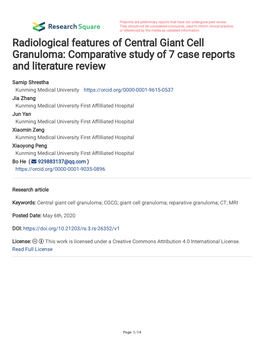 Radiological Features of Central Giant Cell Granuloma: Comparative Study of 7 Case Reports and Literature Review