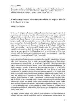 1 Introduction: Russian Societal Transformation and Migrant Workers in the Shadow Economy