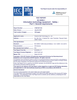 Information Technology Equipment – Safety – Part 1: General Requirements