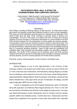 Kuta Beach Area, Bali: a Study on Tourism Zoning and Carrying Capacity