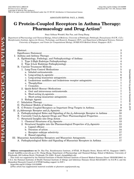 G Protein–Coupled Receptors in Asthma Therapy: Pharmacology and Drug Actions