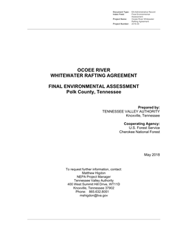 OCOEE RIVER WHITEWATER RAFTING AGREEMENT FINAL ENVIRONMENTAL ASSESSMENT Polk County, Tennessee