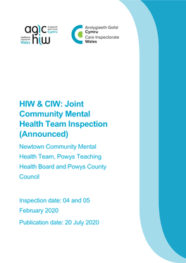 HIW & CIW: Joint Community Mental Health Team Inspection (Announced)