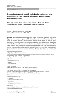 Seasonal Patterns of Spatial Variation in Understory Bird Assemblages Across a Mosaic of ﬂooded and Unﬂooded Amazonian Forests