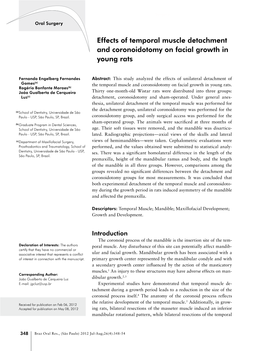 Effects of Temporal Muscle Detachment and Coronoidotomy on Facial Growth in Young Rats