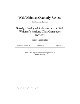 Walt Whitman Quarterly Review