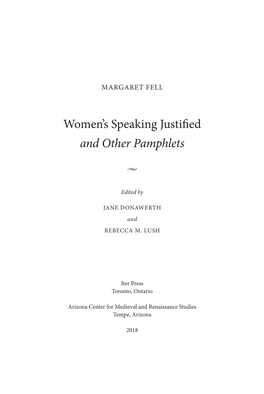 Women's Speaking Justified and Other Pamphlets