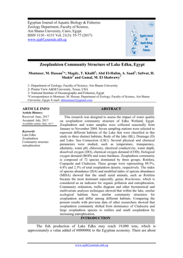 Zooplankton Community Structure of Lake Edku, Egypt