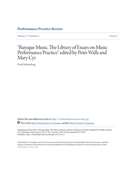 Baroque Music, the Library of Essays on Music Performance Practice