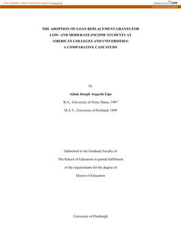 The Adoption of Loan Replacement Grants for Low- and Moderate-Income Students at American Colleges and Universities: a Comparative Case Study